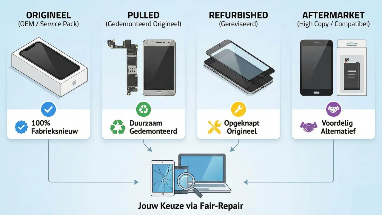 Origineel, Refurbished of Aftermarket? Alles over onderdelen bij elektronica reparaties (Gids 2026)